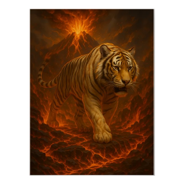 Pôster Arte Premium para Parede Tigre Branco Vulcânico –  (Frente)