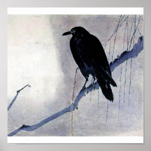 Poster Arte preta da antiguidade do corvo do pássaro