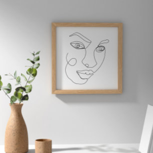 Poster Arte Preta e Branca da Linha da Cara da Mulher