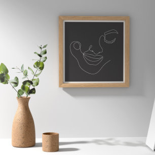 Poster Arte Preta e Branca da Linha da Cara da Mulher