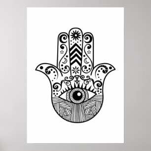 Poster Arte preto e branco da mão de Boho Hamsa