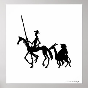 Poster Arte preto e branco de Don Quixote e de Sancho