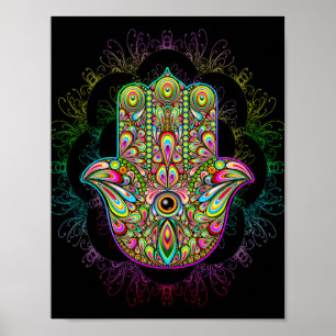 Poster Arte psicadélico da mão de Hamsa