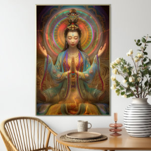 Poster Arte Psicodélico Colorido da Deusa Quan Yin
