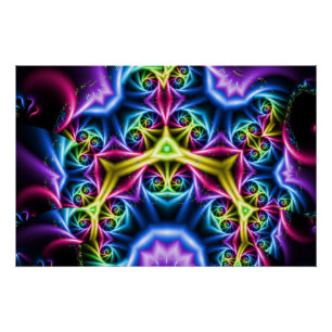 Pôster Arte Psicodélico de Mandala Neon Kaleidoscópio Fra