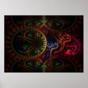 Pôster Arte psicótico do Fractal da chama das engrenagen