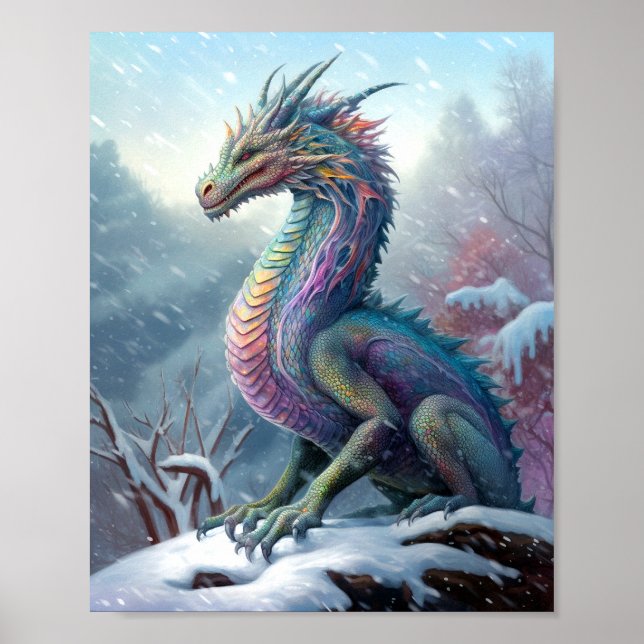Poster Arte Rainbow Dragon Na Fantasia Da Neve (Frente)