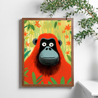 Poster Arte Red Orangutan Jungle Kids