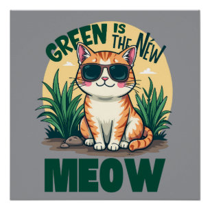Pôster Arte Retro da Natureza do Gato Legal "Verde é o No