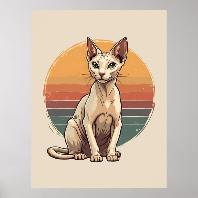 Poster Arte Retro de Gata Sphynx Mãe Vintage (Frente)