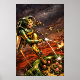 Poster Arte Retro de Mulher Espacial Fantasia Ficção Cien