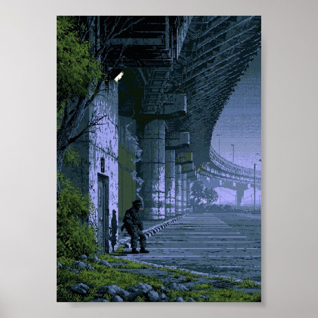 Poster Arte Retro de Pixel Noir Oficial Fumando (Frente)