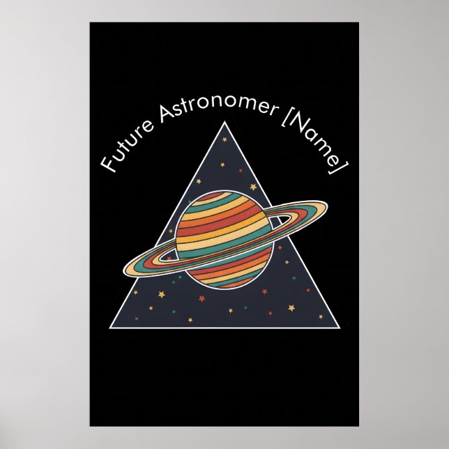 Poster Arte Retro de Saturno para Astrônomo Futura - Nome (Frente)