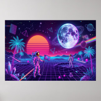 Poster Arte Retro de Spacemen Vaporwave Synthwave