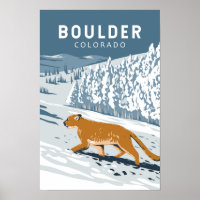 Arte Retro de Viagem Boulder Colorado Cougar Vinta