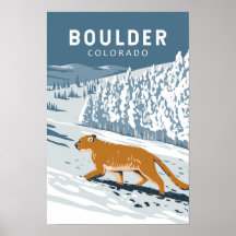 Arte Retro de Viagem Boulder Colorado Cougar Vinta
