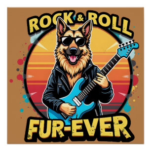 Pôster Arte Retro do pôr do sol do Pastor Alemão de Rock