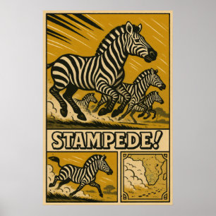 Poster Arte Retro Safari Estampa de Zebra