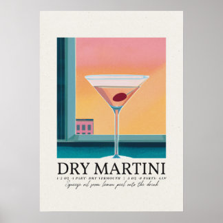 Poster Arte Retro Seca Martini Cor-De-Rosa