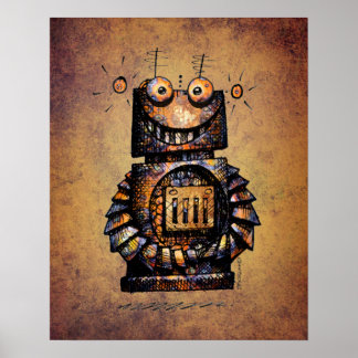 Pôster Arte Robô Engraçado Rusty Steampunk