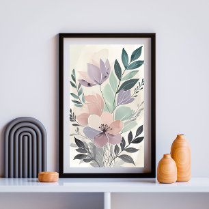 Poster Arte Romântica de Peônia e Samambaia em Aquarela I