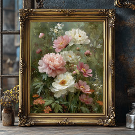 Poster Arte Romântica de Peônias e Flores Silvestres Vint