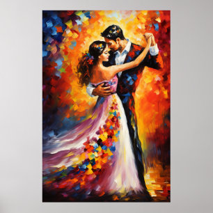 Poster Arte Romântica do Casal de Primeira Dança
