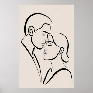 Poster Arte Romântica Minimalista de Casal em Linha Única