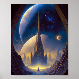 Poster Arte Sci-Fi Cidade Espacial Futura