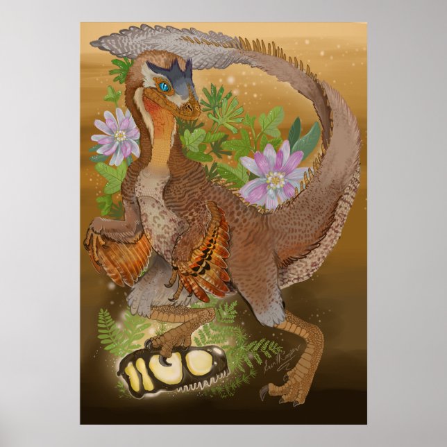 Poster Arte Selva do Dinossauro Raptor (Frente)