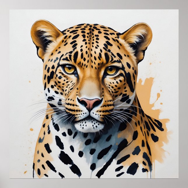 Poster Arte Selvagem de Pintura do Leopardo Moderno (Frente)