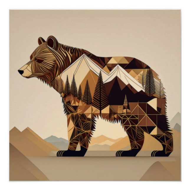 Pôster Arte Selvagem de Ursos Geométricos (Frente)