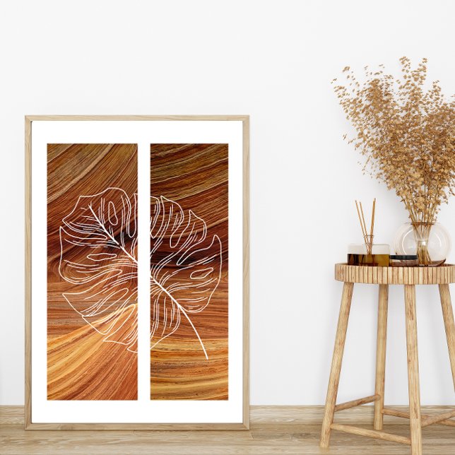 Poster Arte Simples de Linha Folha Contorno Rich Wood Bac (Criador carregado)