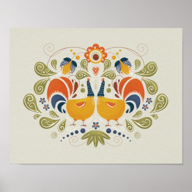Poster Arte Slavic Folk Rooster Simples (Frente)