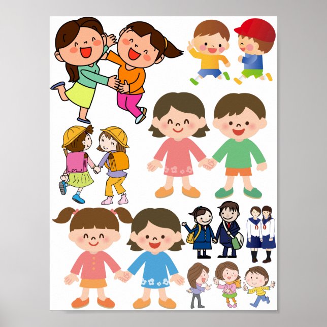Poster Arte sobre Meninas e Meninos dos Melhores Amigos (Frente)