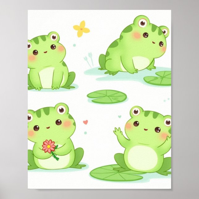 Poster Arte sobre Sapos Kawaii Adoráveis (Frente)