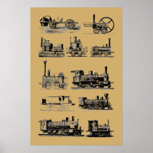 Poster Arte "Steampunk" da Locomotiva de Motor a Vapor An