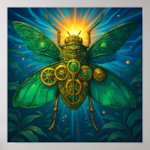 Arte Steampunk de Luxo: Inseto Esmeralda Dourada