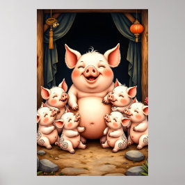 Poster Arte Suína – Mãe e Leitões