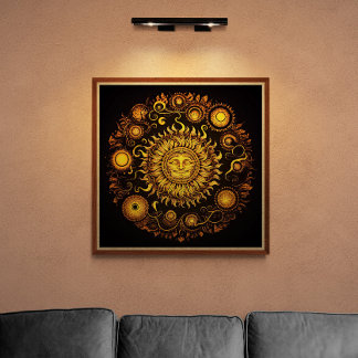 Poster Arte Sun AI Sorridente do Ornamentado Retroativo |