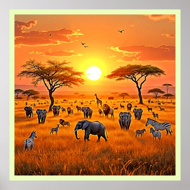 Poster Arte Sunset da savana africana (Frente)