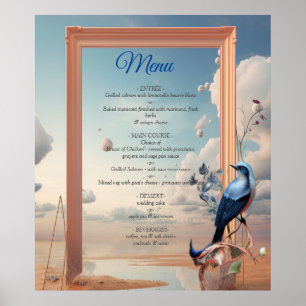 Poster Arte Surrealista com Flores e Aves