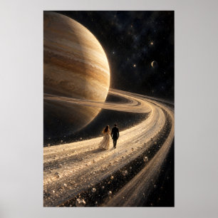 Poster Arte Surrealista de Passeio nos Anéis de Saturno