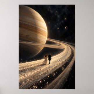 Poster Arte Surrealista de Passeio nos Anéis de Saturno