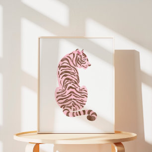 Poster Arte Tigre de Aquarela Rosa