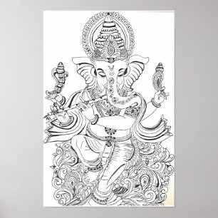 Poster Arte Tradicional de Ganesha em Linhas