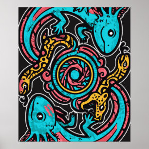 Poster Arte Tribal da Batalha do Deus Asteca Xolotl com J