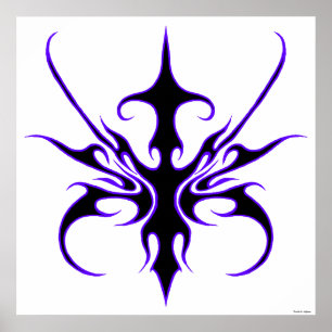 Poster Arte Tribal de Linha Preta e Roxa Feroz