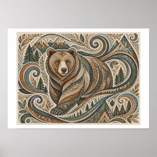 Poster arte tribal do grizzly