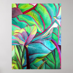 Poster Arte tropical azul da folha da folha de Havaí